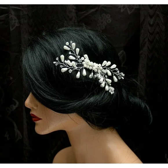 Pearl Bridal Hair Clip Wedding Rhinestone Headpiece - Picture 4 of 5